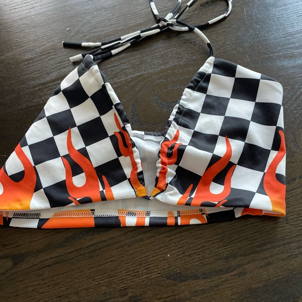Chic Black and Orange Flame Bikini Top